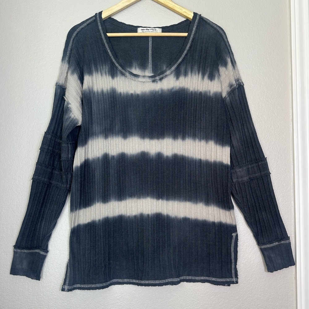 Free People We The Free Ribbed Knit Oversized Small Gray Tie Dye Long Sleeve Top - Picture 1 of 11